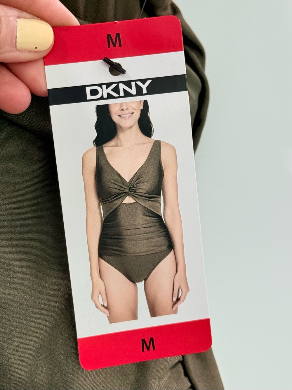 DKNY WOMENS Olive Green Twist-Front One-Piece Swimsuit medium NWT - Picture 10 of 16